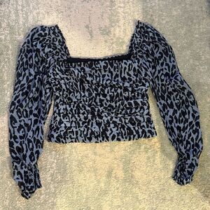 Zara Black and Blue Animal Print Blouse